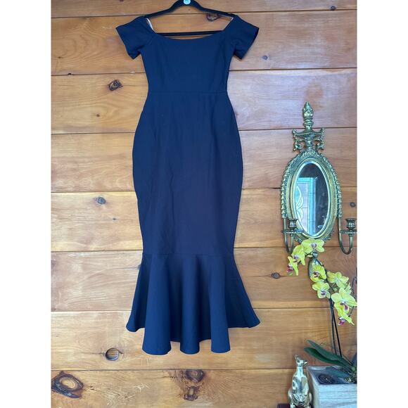 NWOT Lulus How Much I Care Midnight Blue Off-the-Shoulder Midi Dress Wedding L - Picture 2 of 4